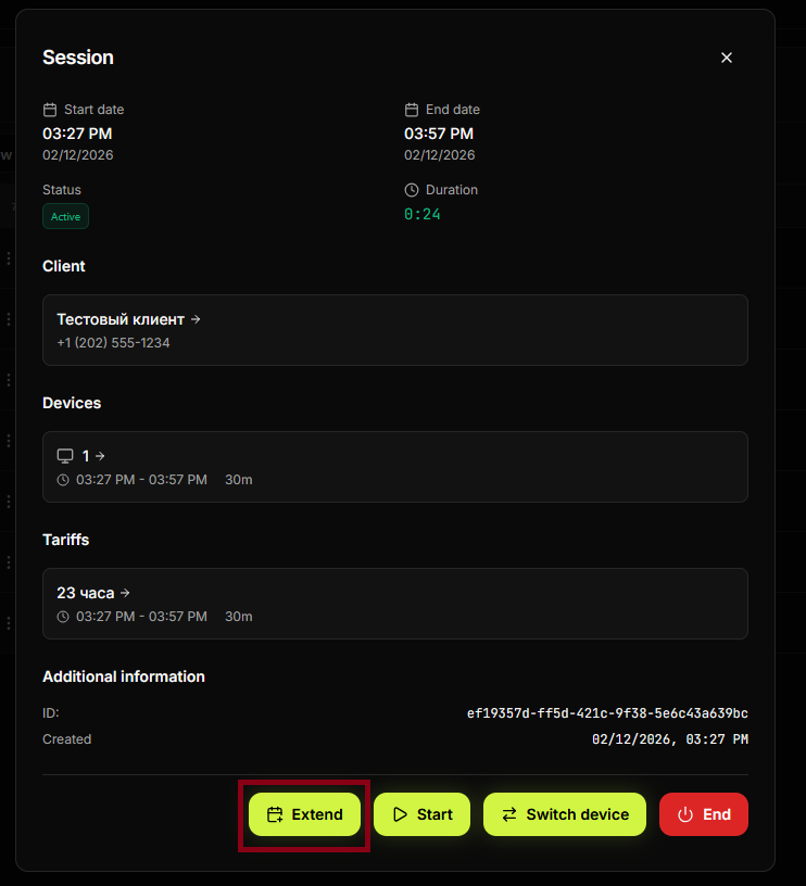 Add tariff / duration