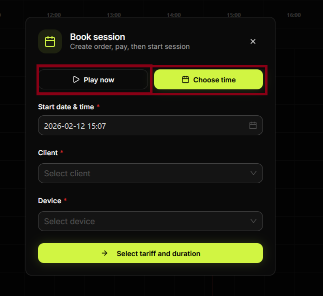 Select time or package