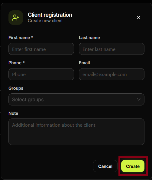 Clients list — new client