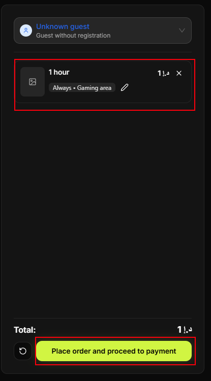 Cart with tariff — Place order and proceed to payment